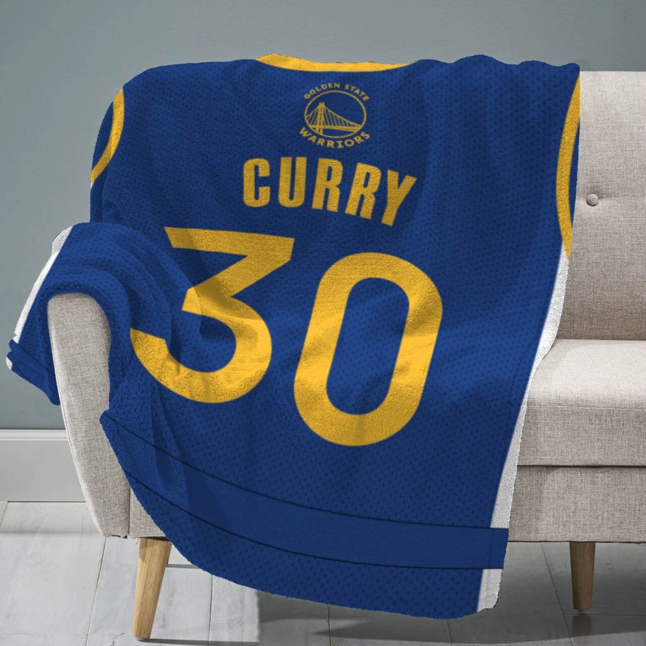 Sleep Squad Golden State Warriors Stephen Curry 60” x 80” Raschel Plush Jersey Basketball Blanket